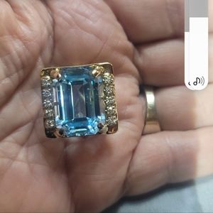 14k Yellow Gold Emerald Cut Topaz and Diamond Pendant